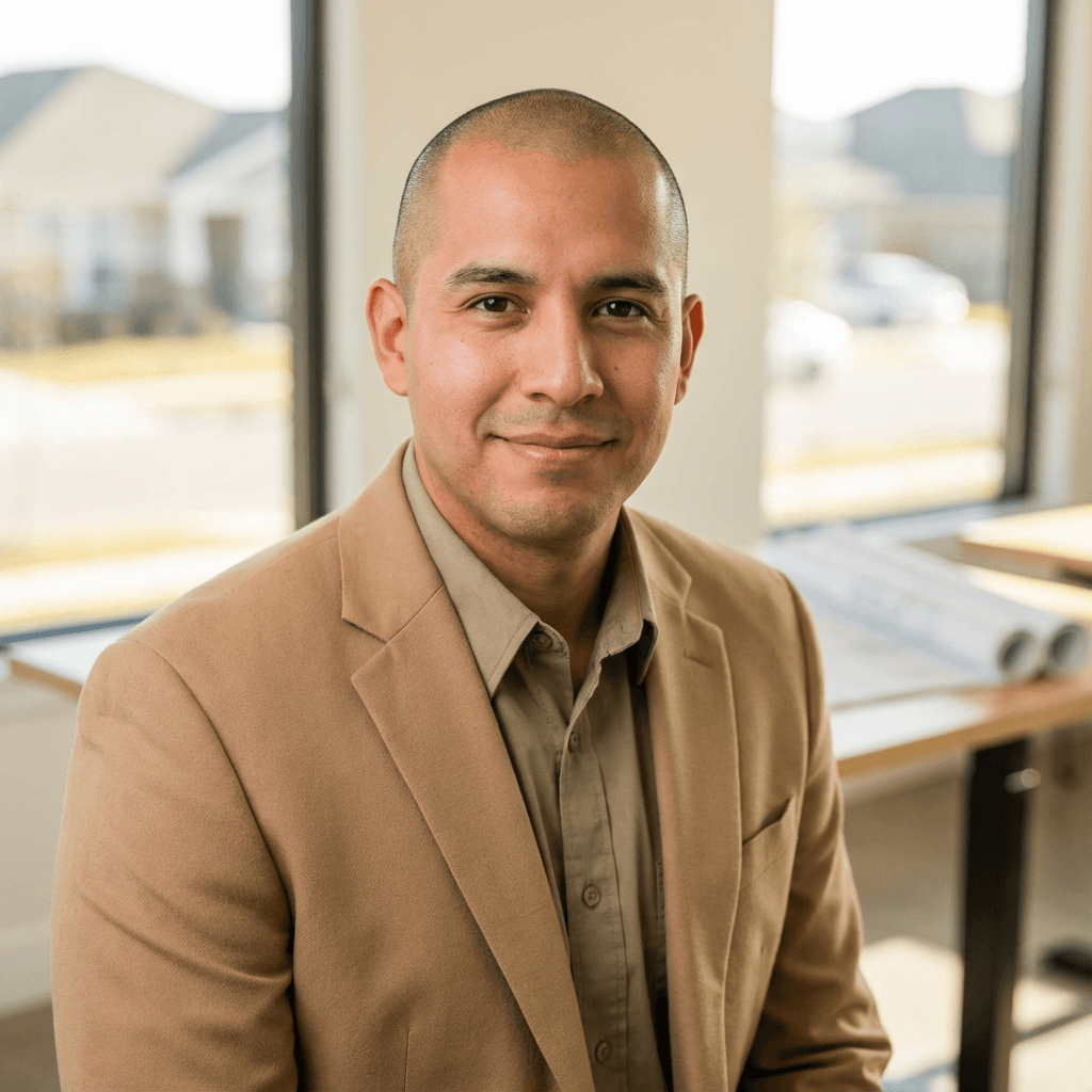 Male contractor in his early 30s, Hispanic, dependable professional look