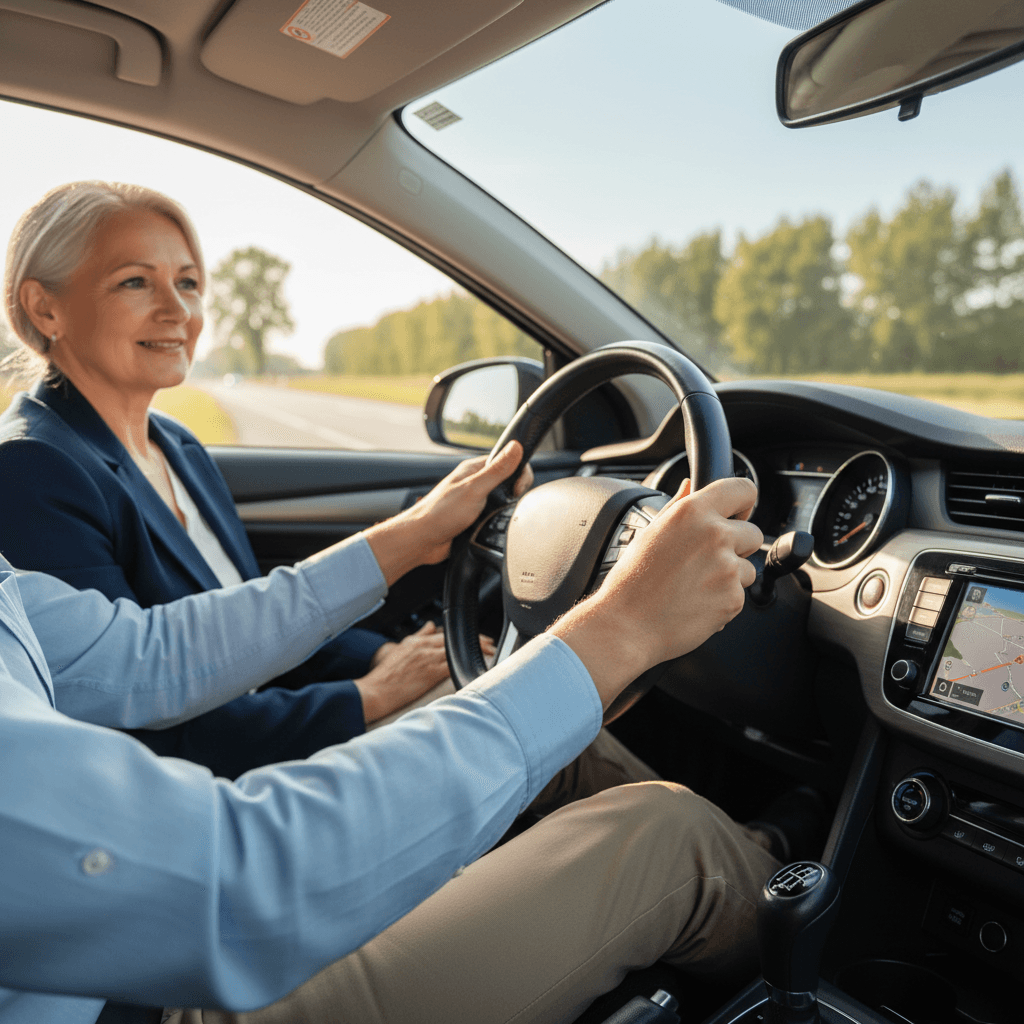 Driver speaking with passenger through car window