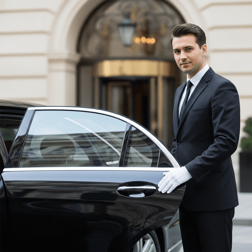 Chauffeur opening car door for a passenger