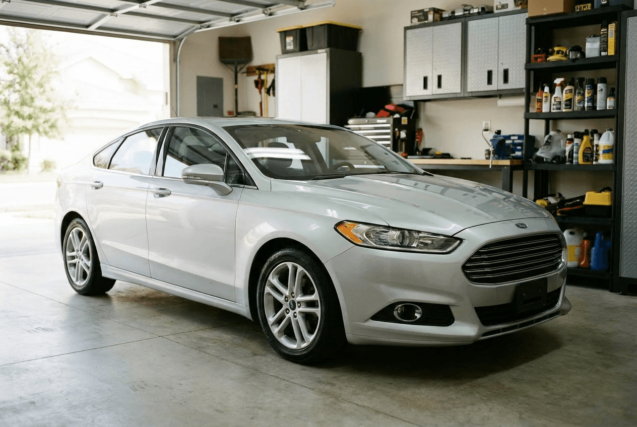 Clean, modern car interior with leather seats in soft sunlight